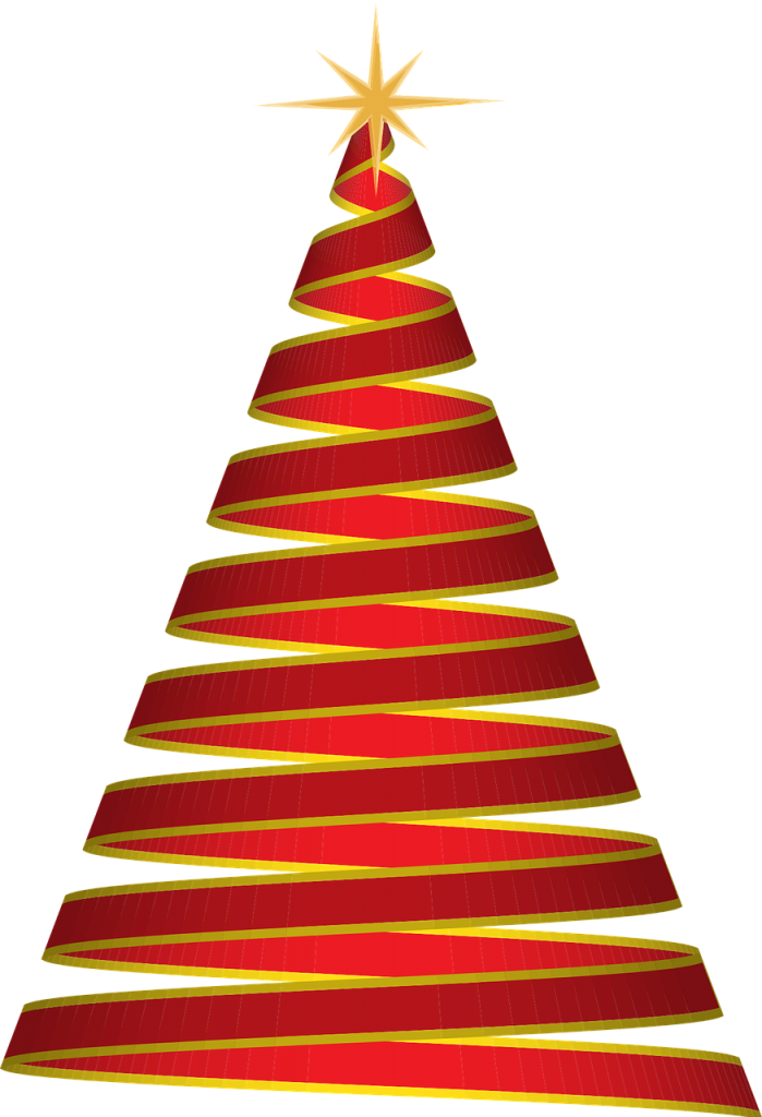 christmas tree, ribbon, red
